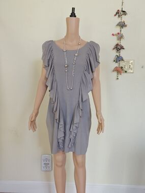 Women's Gray Ruffle Front Dress